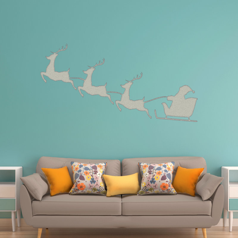 Décalcomanie murale noël renne père noël, H 22 po x l 40 po, Argent