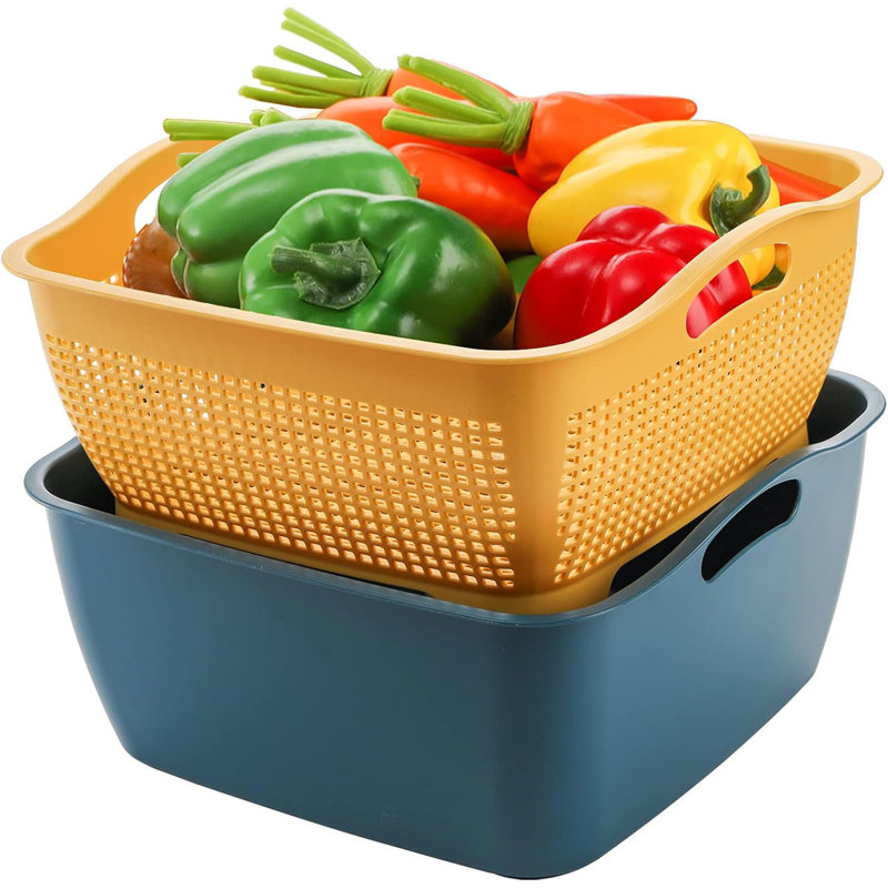 Ensemble de 2 grandes passoires en plastique (9 et 8 pte), bol à crépine détachable double couche pour laver les fruits, les légumes et mélanger