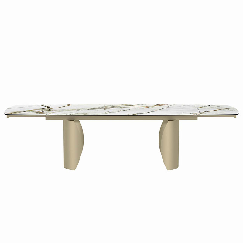 79~119" Cora Rectangular Dining Table, Ceramic Top & Golden Champange Finish
