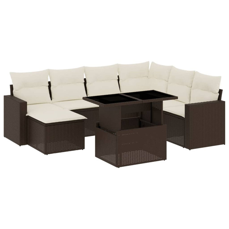 Ensemble de canapé de jardin en rotin PE brun Vidaxl, acier thermolaqué, verre trempé