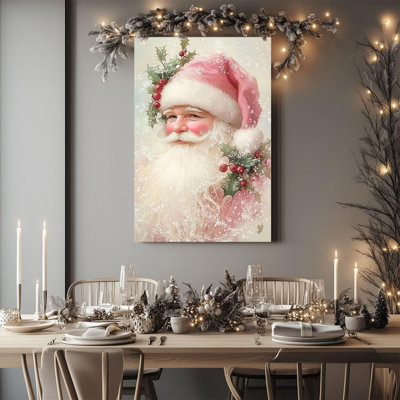 Art mural rétro de père Noël rétro - Fête des Fêtes, impression sur toile pour la maison ou le bureau, encadrée