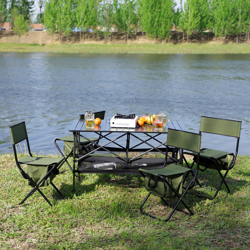 Keviona Rectangular 4 - Person Outdoor Dining Set, Green