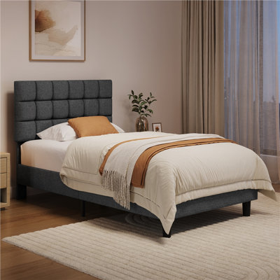 Size Modern Upholstered Bed Frame with Adjustable Square Tufted Headboard