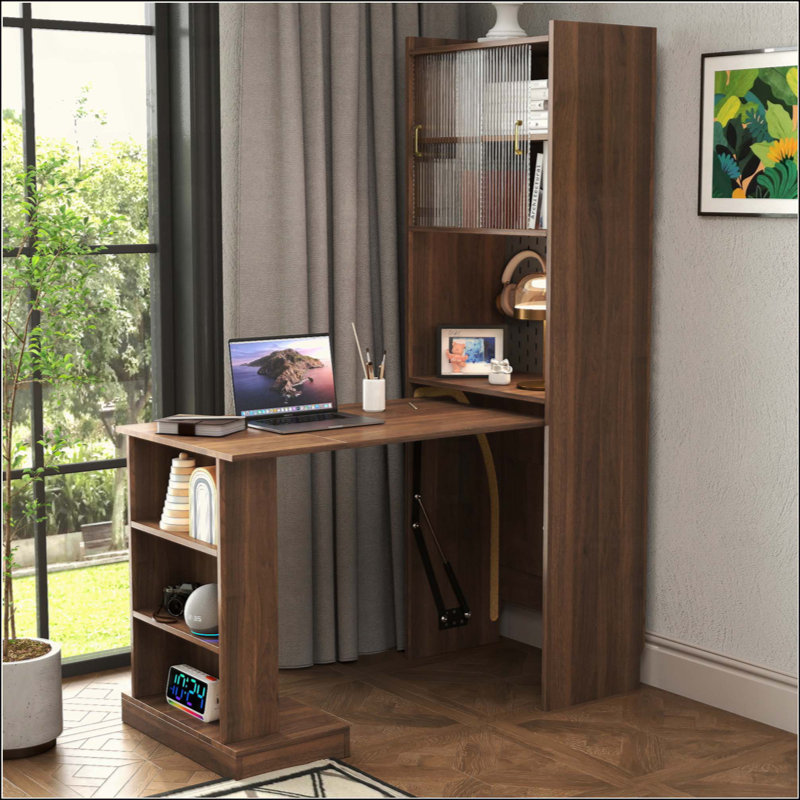 Bureau pliant avec rangement, bureau d'ordinateur pliable peu encombrant pour les petits espaces, table d'écriture pour bureau à domicile, chambre à coucher, dortoir, appartement