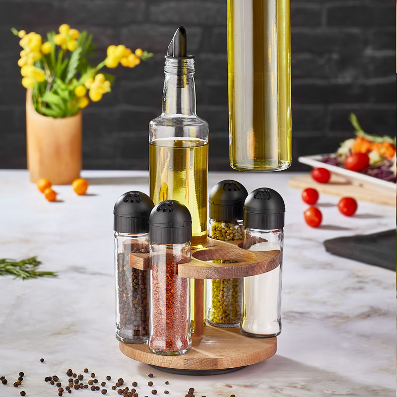 Freestanding Wood Spice Jar & Rack Set