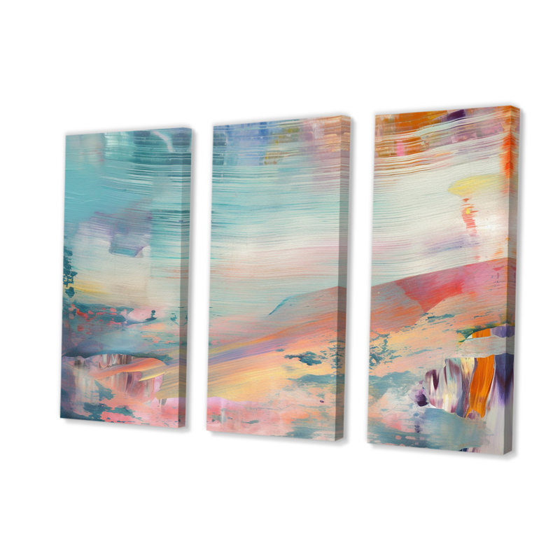 «Spring Miracles In Tender Retro Pastel I» sur toile, reproduction de 3 pièces, H 40 po x l 60 po x P 1 po