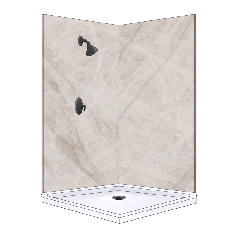 Polymarm 48" W 80" H 48" D Two Wall Composite Shower Wall Panel Surround, Taj Mahal