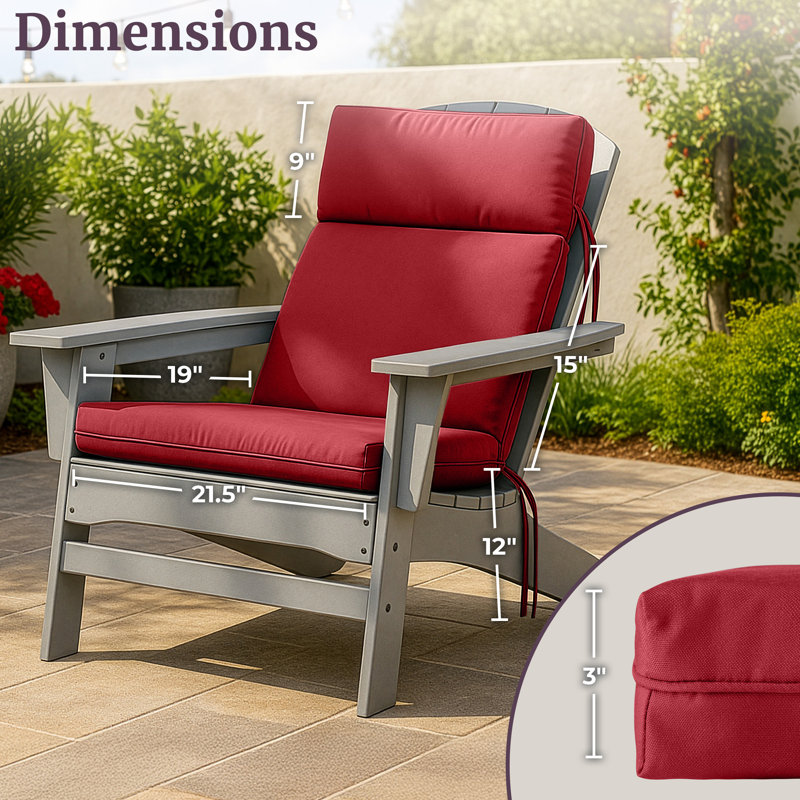 Coussin de chaise d'extérieur - Coussins de chaise d'extérieur à haut dossier 45 po x 21,5 po x 3 po pour meubles de patio et chaises berçantes, Adirondack ou de salle à manger - Coussins en tissu résistant à la moisissure et aux rayons UV avec attaches par Lavish Home (rouge)