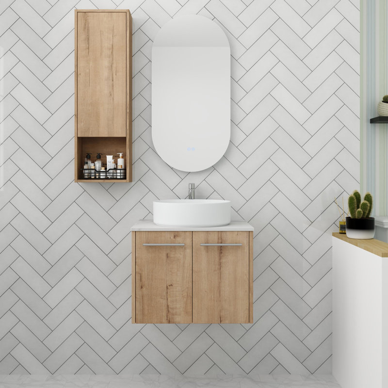 Meuble-lavabo 24 po avec lavabo en céramique, rangement flottant pour salle de bain 12 po avec porte à fermeture en douceur