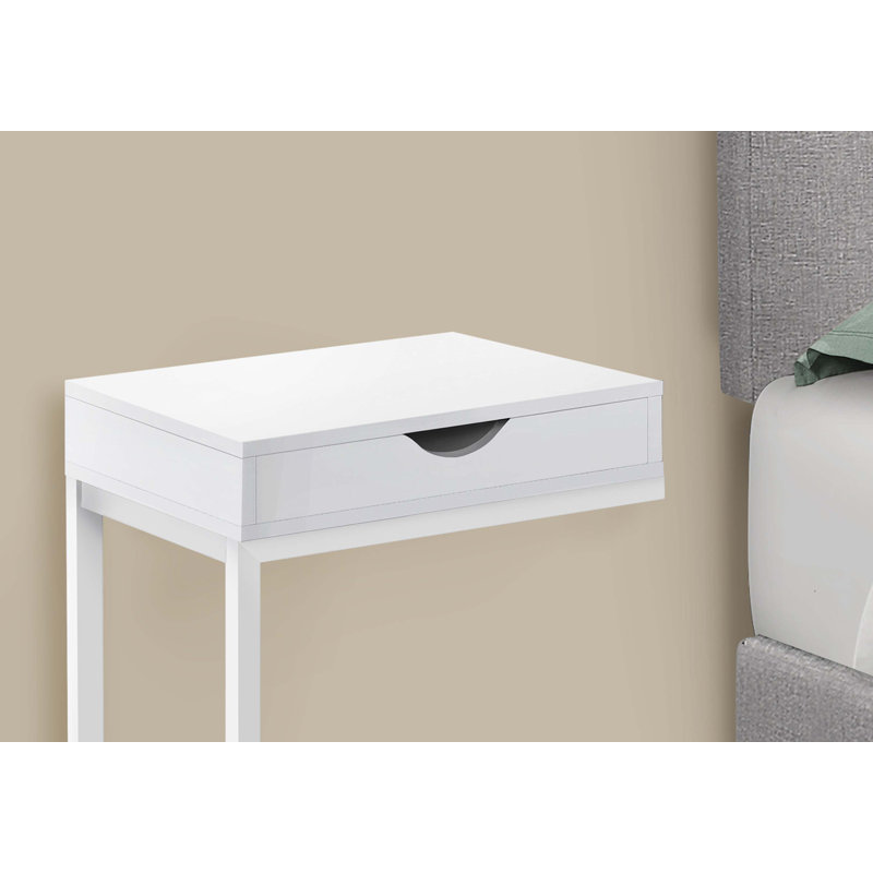 Shelyn Accent Table, C-shaped, End, Side, Snack, Storage Drawer, Living Room, Bedroom, Metal, White, White