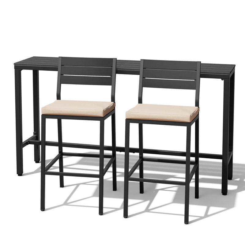  2 - Person Rectangular 63'' L Metal Patio Dining Bar Set, Beige, Black