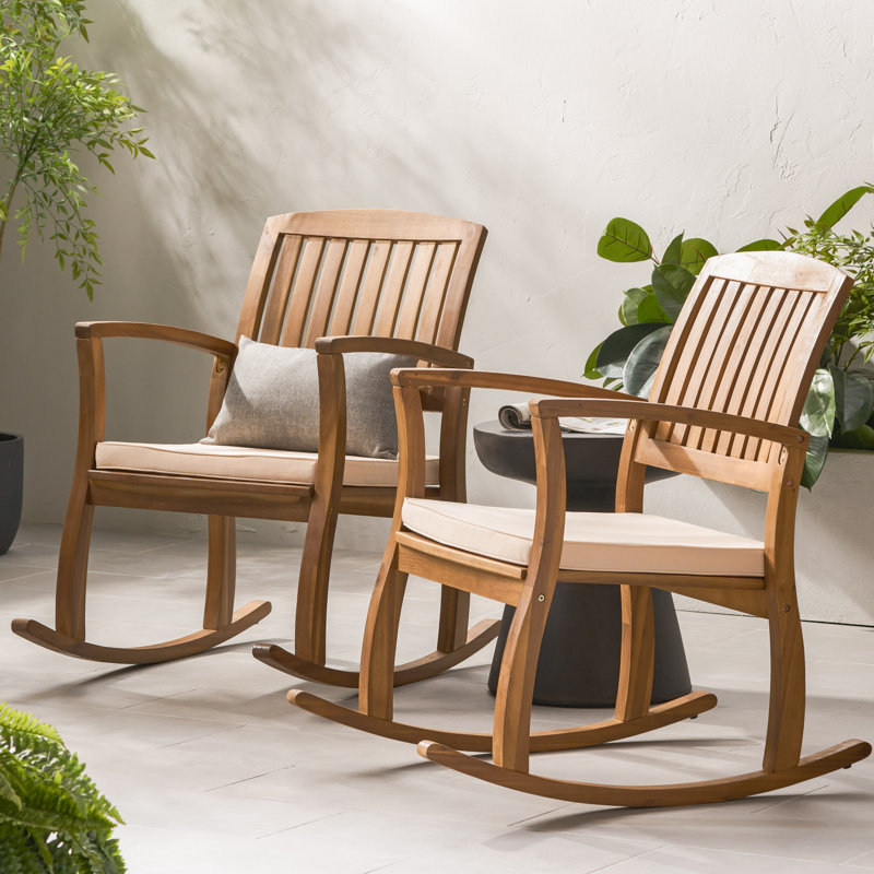 Chaise berçante en acacia avec coussin Brizio
