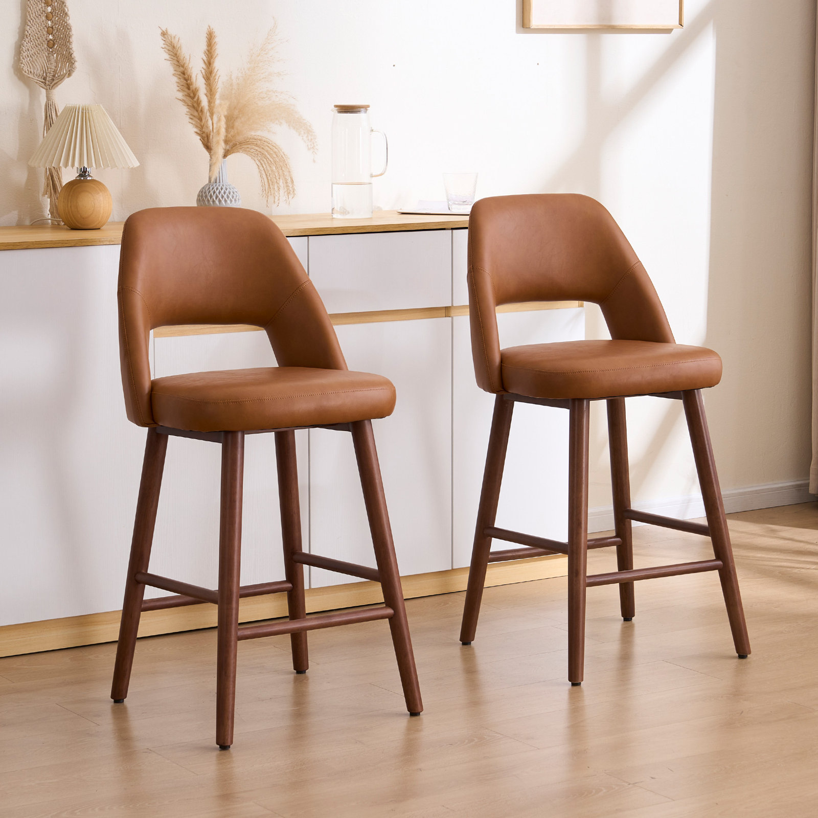 Ryden 26" Bar Stool, Brown Faux Leather