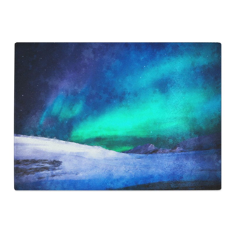 Tempered Glass Aurora Borealis in Iceland Painting Chopping Board, 28.5 cm x 39 cm