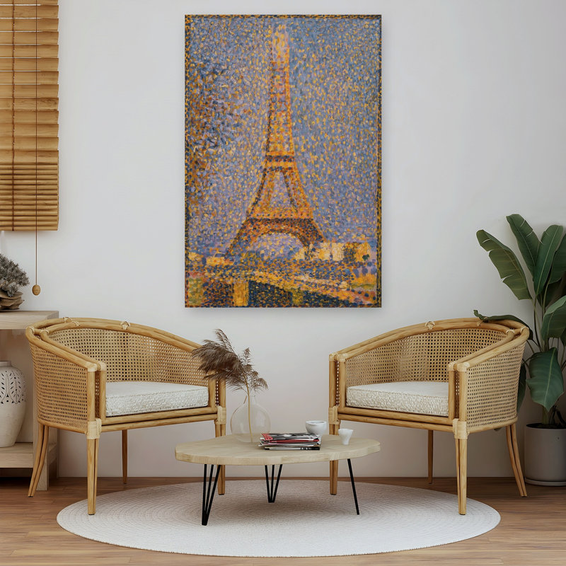 The Eiffel Tower Classic Traditional Contemporary Violet Architecture City Wall Art Print by Georges Seurat - Wrapped Canvas Print