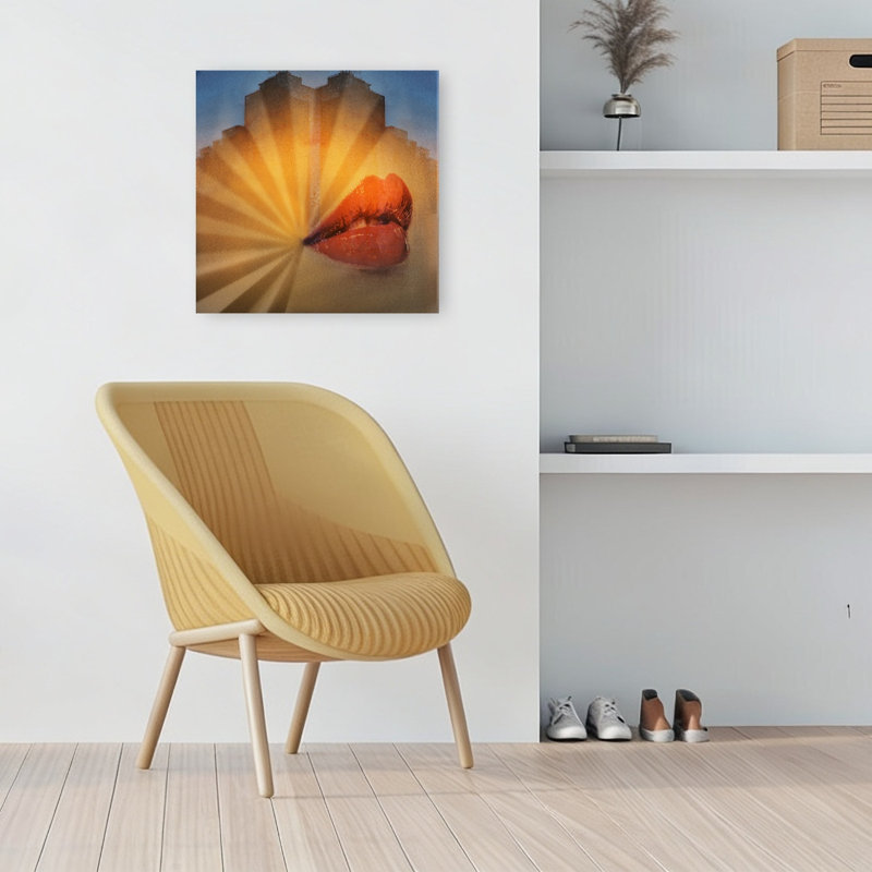 «Red Lips Sunburst», impression audacieuse d'architecture urbaine industrielle, 18" H x 18" W