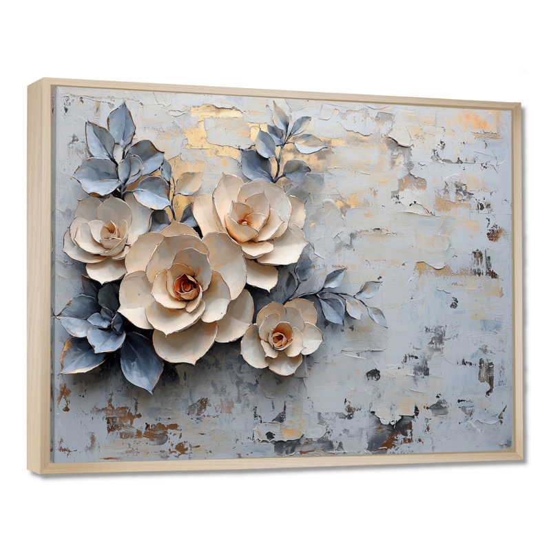 Motif floral Beardsley minimalisme avec pétales succulentes, H 30 po x l 40 po, Impression encadrée flottante, Crème, crème