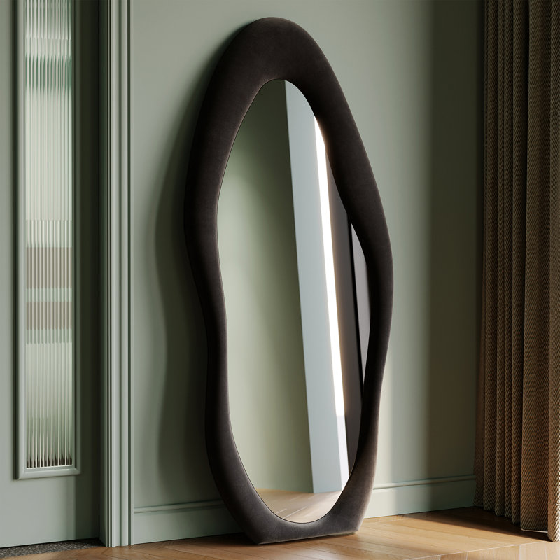 Climenhaga Full Length Mirror Wavy Mirror Floor Mirror, Black