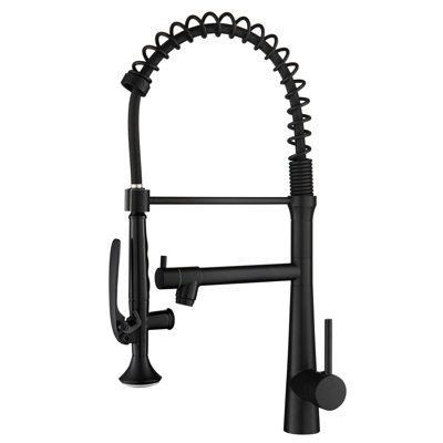 Matte Black Pull Down Faucet - Heavy Duty Commercial Single Handle Pre-Rinse Fitting Kitchen Style Plug