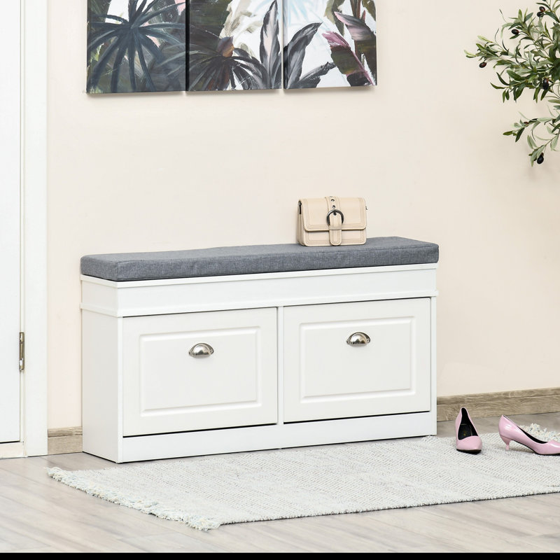 Modern Entryway Shoe Rack Bench with Cushion & 2 Drawers – Adjustable Storage for 8 Pairs, Space-Saving Hallway Organizer