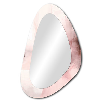 Pink Delicate Abstract Marble IV - Marble Asymmetrical Wall Mirror, Modern Unique Shape Decorative Mirror, Printed Metal Art
