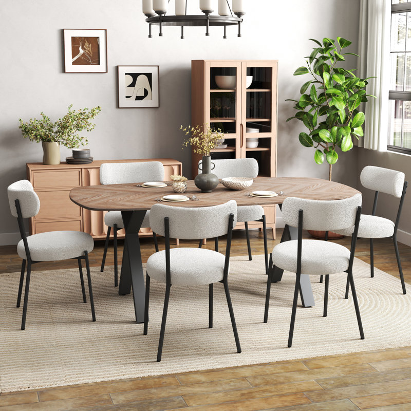 71in Pedestal Dining Set for 6-8, White/Black, 7