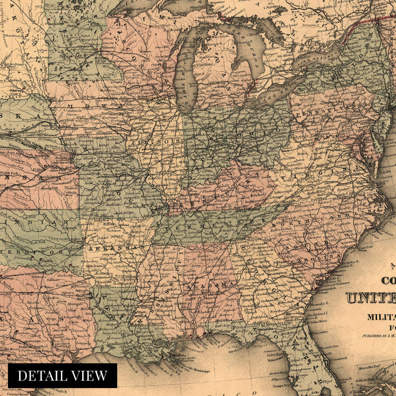Carte militaire des États-Unis en 1861, H 24 po x l 36 po