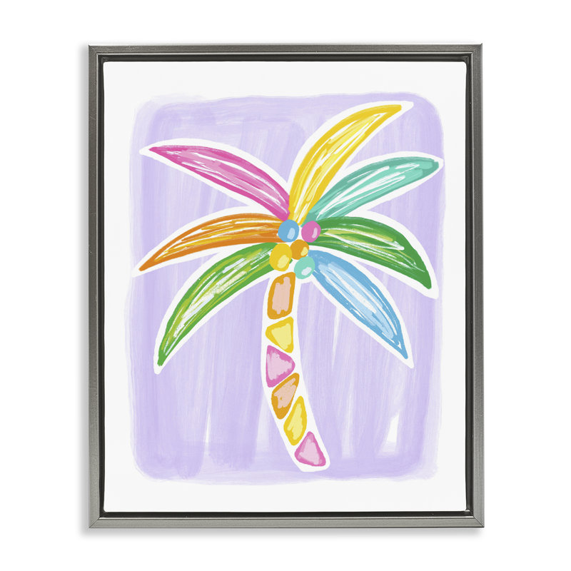 "Pastel palm on mauve", art mural sur toile flottante par Lisa Nohren, Cadre flottant gris lustré, H 21 po x l 17 po