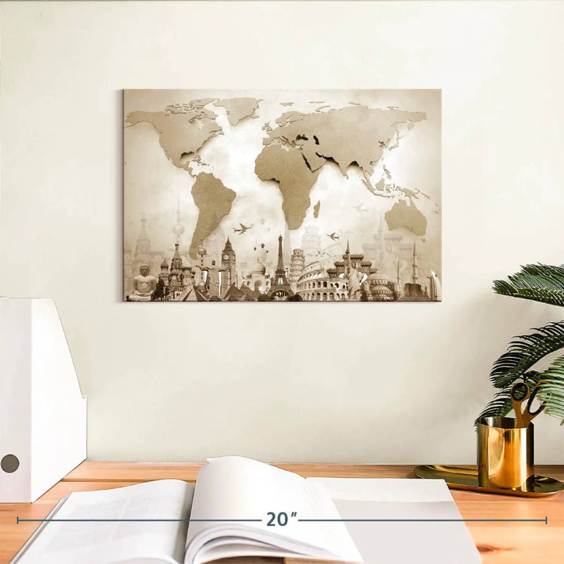 Aliaz Copper Steel World Map, 8" H x 12" W