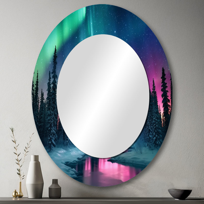 Northern Lights In Alaska II - Traditional Oval Wall Mirror, 43" x 33"