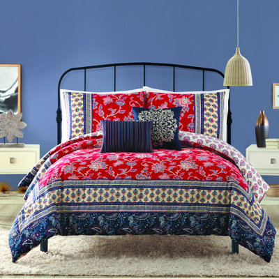 Ensemble d'édredon en satin de coton à motif floral de 5 pièces Marbella