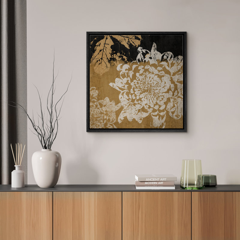 Impression sur toile à motif floral de chambre à coucher grunge abstraite, H 24 po x l 24 po, Noir, noir, noir, noir