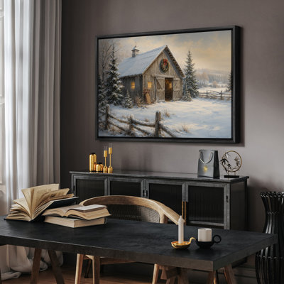 Snowy Christmas Barn Winter Farmhouse Landscape Decor Framed Print Wall Art