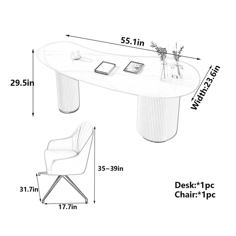 Desk, 29.5" H x 55.1" W x 23.6" D