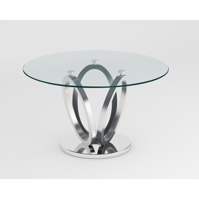 Husha Contemporary Glass Top Dining Table w/ 3-Ring Base