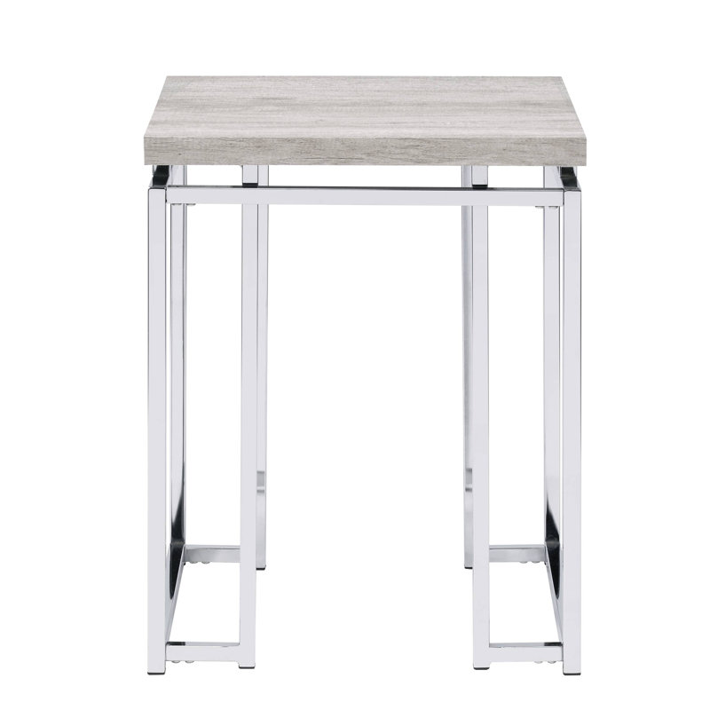 Table de bout en chêne naturel et chrome avec base en métal