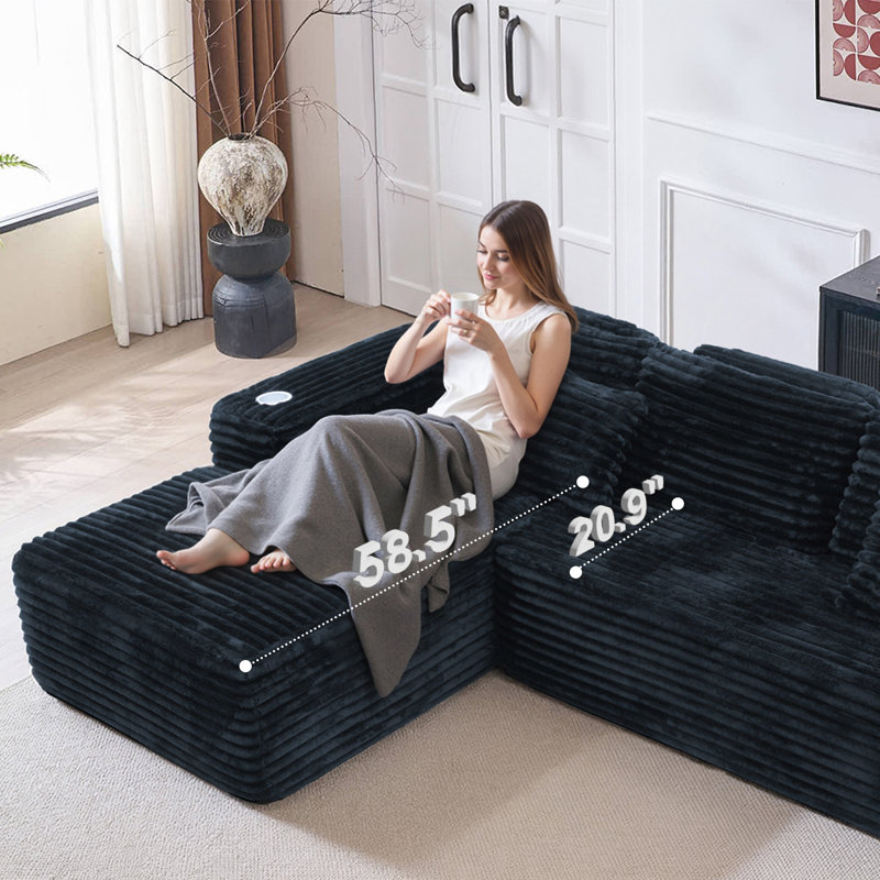 Boneless 106" L-Shape Sectional Couches For Living Room, Cloud Sofa With Chaise, Modern Upholstered Boneless Couch With Deep Seat, Cup Holder & Side Pocket, Sofa Pillows, No Assembly Required