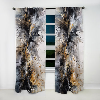Grey Gold Delicate Abstract Brushstrokes III - Modern Curtain - Velvet Room Darkening - 1 panel