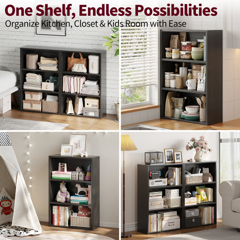 Étagère de rangement à 2 niveaux pour bibliothèque, bibliothèque ouverte de 23,7 po, unité de rangement pour bibliothèque au sol, rétro