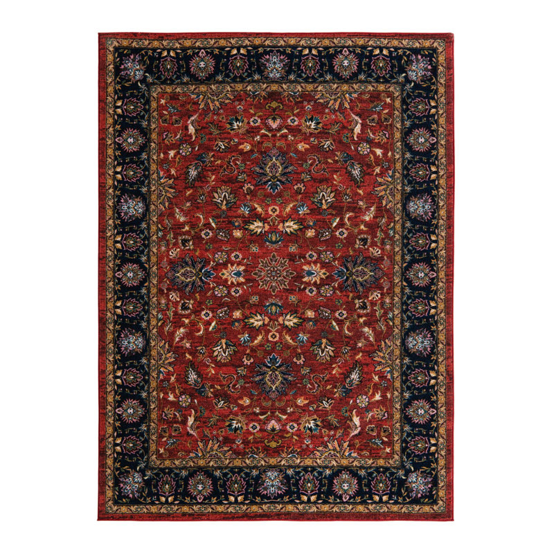 Tapis oriental noir / rouge Abisha, Rectangle 6 pi 7 po x 9 pi