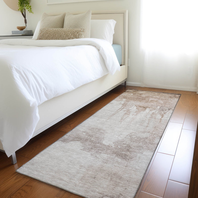 Tapis taupe Xhevrie intérieur / extérieur lavable à la machine, Tapis de couloir 2 pi 3 po x 7 pi 6 po