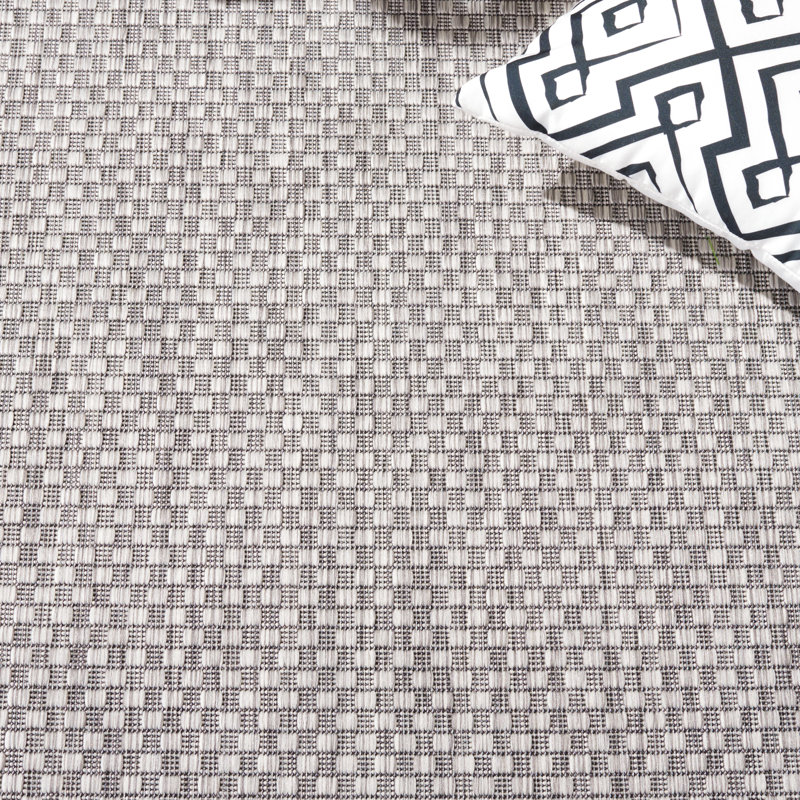 Chapa Machine Woven Striped Area Rug, Round 10', Light Gray/Black