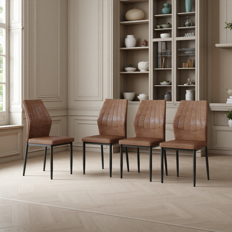 Ensemble de 4 chaises de salle à manger avec motif en coquillage et pieds antidérapants réglables, brun et noir