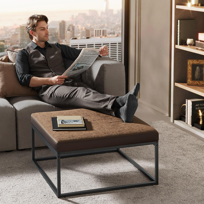 Square Coffee Table, Footstool, Walnut Brown