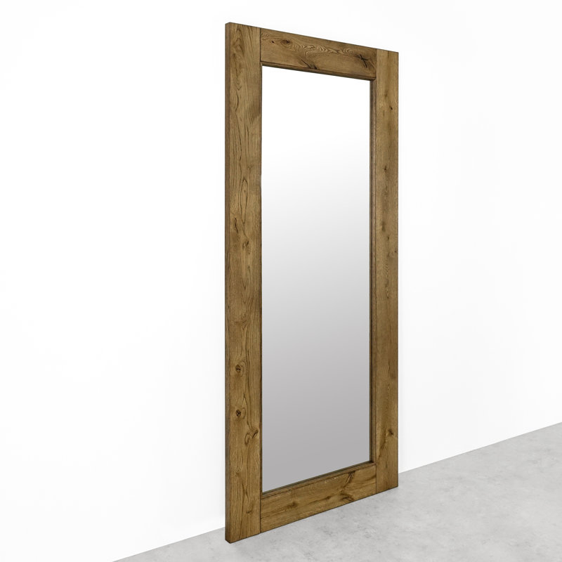 Wyalusing Oak Wood Sliding Barn Door Mirror, 90cm W x 210cm H, Brown Oil