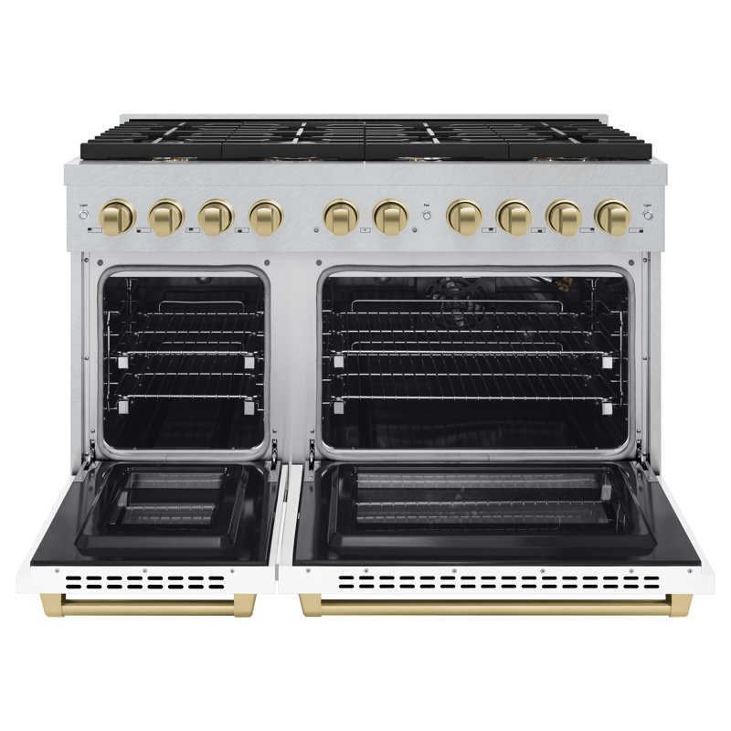 ZLINE Autograph DuraSnow® 48 in. Gas Range w/ White Matte Doors and Gold Accents, Champagne Bronze