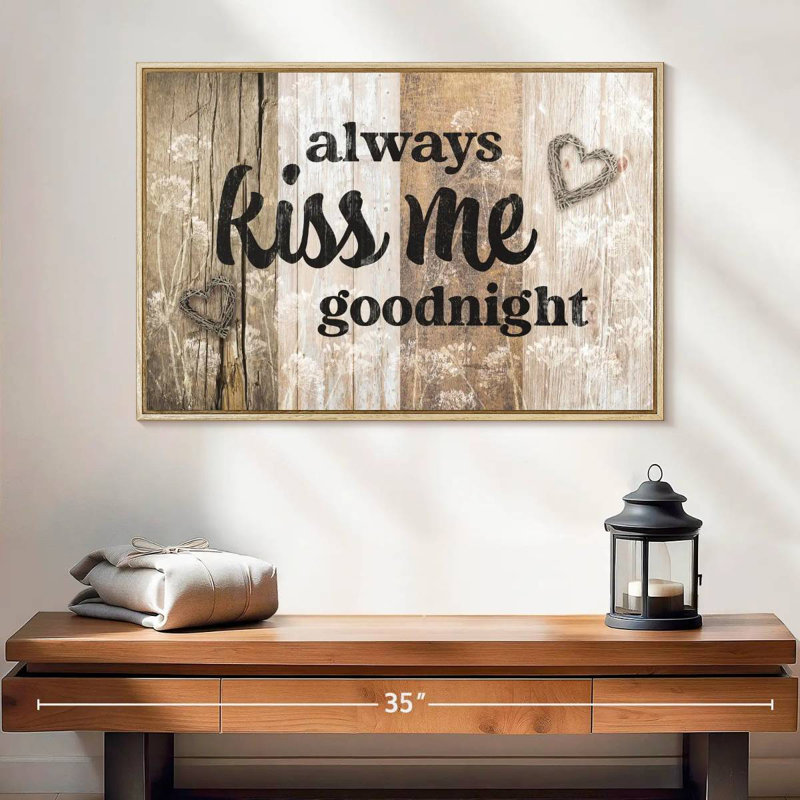 Plaque murale Kiss Me Goodnight, 13 po x 9 po, Cadre flottant en bois naturel