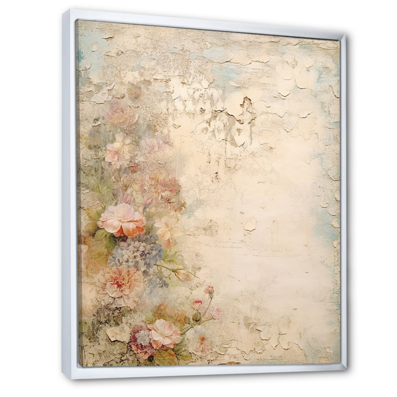 Bouquet rustique de roses roses, art mural - rose, H 32 po x l 24 po, Reproduction avec cadre flottant, Blanc