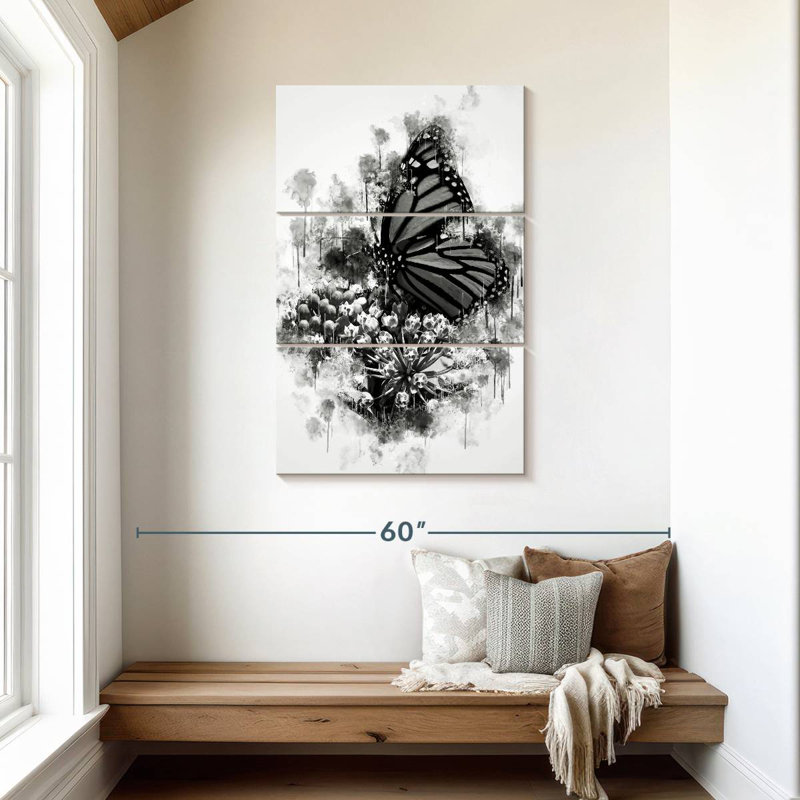 Monarch Butterfly Black And White, 45" H x 28" W