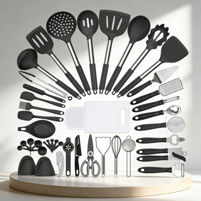 43-Piece Silicone Kitchen Utensil Set With Stainless Steel Handles, Heat Resistant Non-Scratch Cooking Tools For Nonstick Cookware